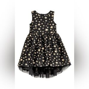 H&M Black High-Low Dress with Gold stars Volume Skirt sleeveless Size 7-8